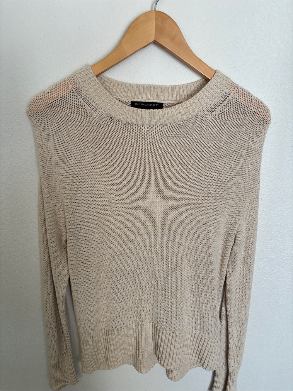 Banana Republic Beige Open-Knit Crewneck Sweater